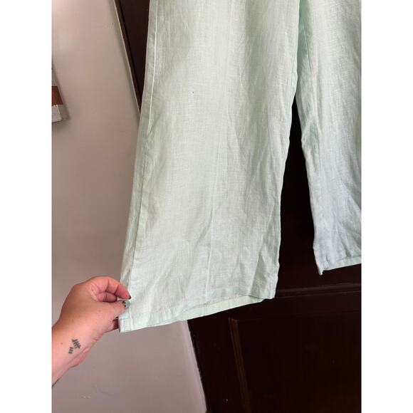 EILEEN FISHER | Mint Green Linen Wide Leg Ankle Length Pants | Size 0 - Picture 3 of 6